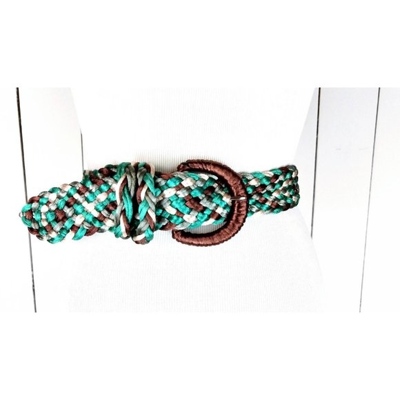 90s vintage green and brown braided woven chord rope belt - Picture 4 of 4